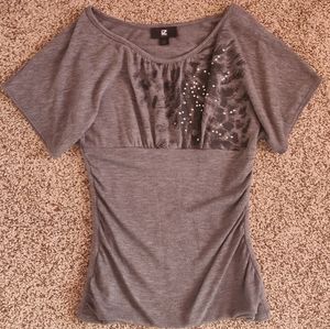 Gray Top with Black Design and Sequins